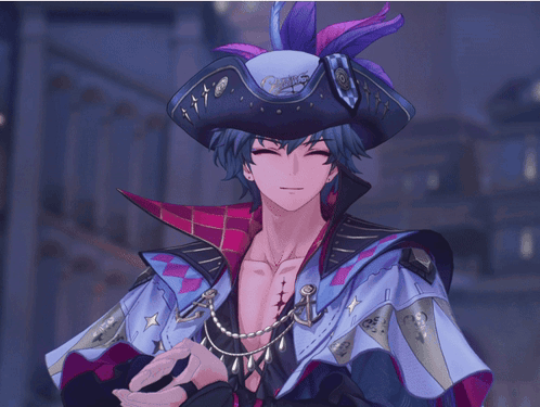a man wearing a pirate hat with feathers on top