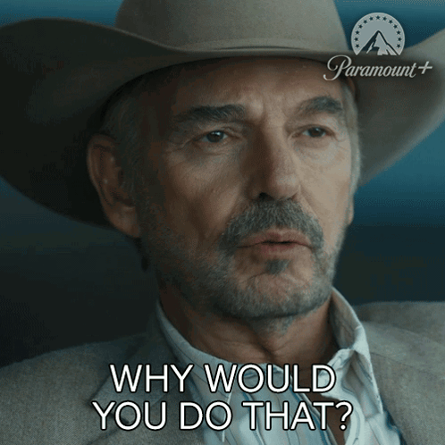 a man wearing a cowboy hat is asking why would you do that