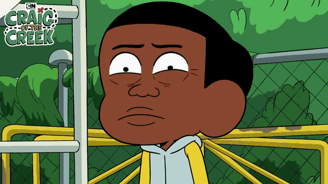 a cartoon character from craig of the creek is standing in front of a fence