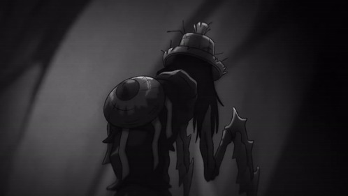 a black and white drawing of a monster with a hat on its head