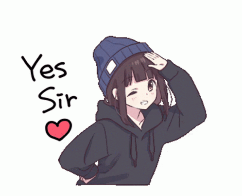 An illustrated girl in a hoodie salutes beside “Yes Sir” text.