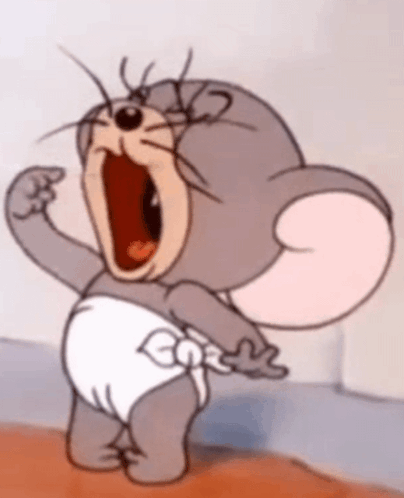 Jerry Mouse throws his arms up and yells in hunger.