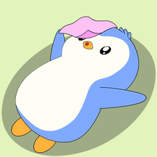 A round blue cartoon penguin stands with a bored look.
