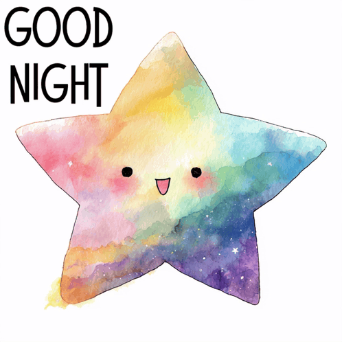 A smiling watercolor star appears beside tall “GOOD NIGHT” lettering.
