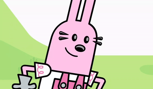 a cartoon rabbit is holding a wrench and has a shocked look on his face