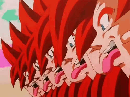 a row of cartoon characters with their tongues out .