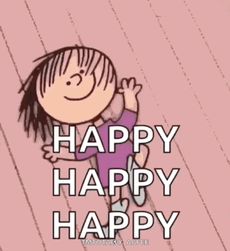 A smiling illustrated child waves beneath “HAPPY HAPPY HAPPY.”