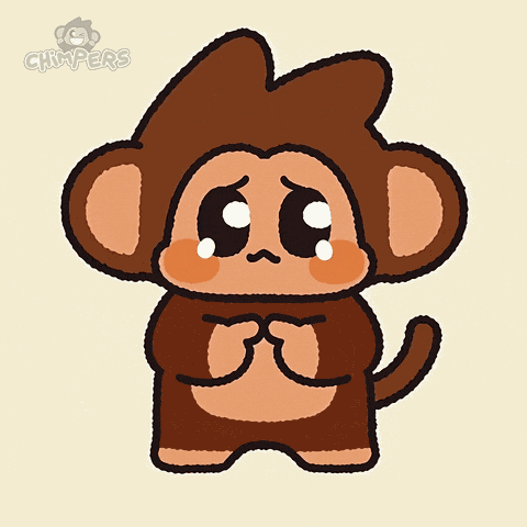 A small cartoon monkey clasps its hands on a pale yellow background.