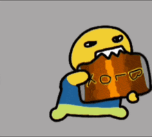 a cartoon drawing of a person holding a can that says korg on it