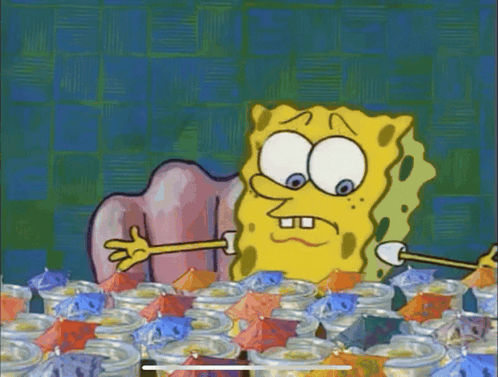 a cartoon of spongebob with the words april fools on the bottom
