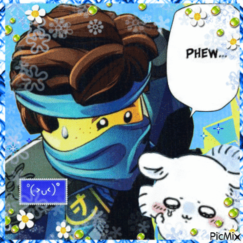 a picture of a ninjago character with phew written on it