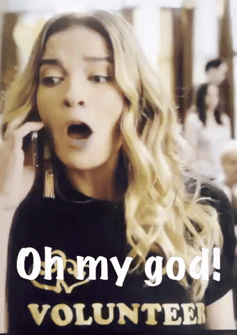 Alexis Rose gasps with “Oh my god!” text at the bottom.