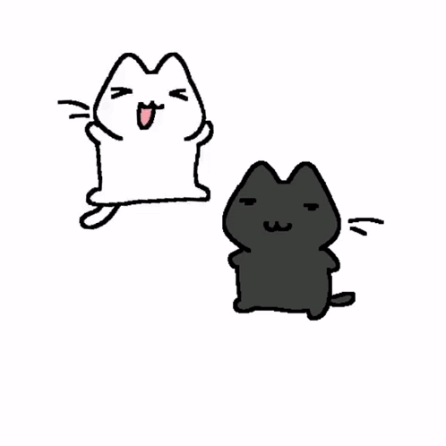Two cartoon cats dance side by side on a white background.