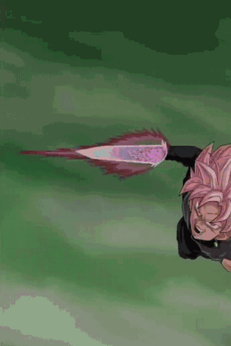 a cartoon character with pink hair and a sword in his hand