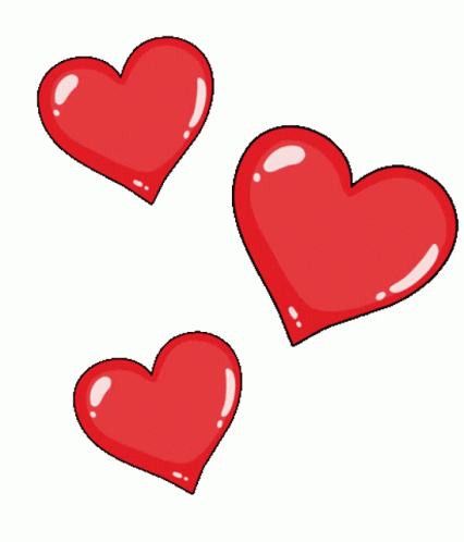 Three shiny red hearts float on a white background.