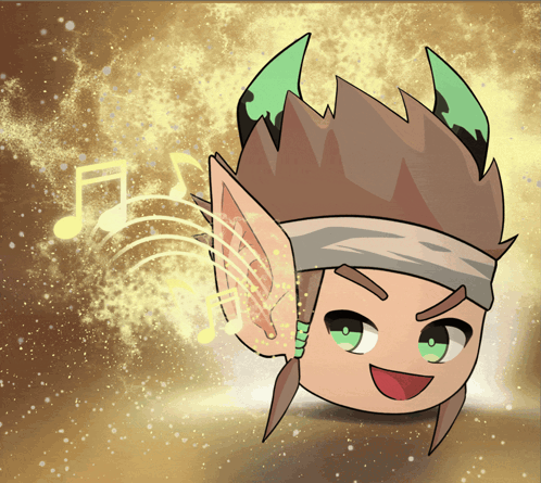 a cartoon drawing of a person with horns and music notes coming out of their ears