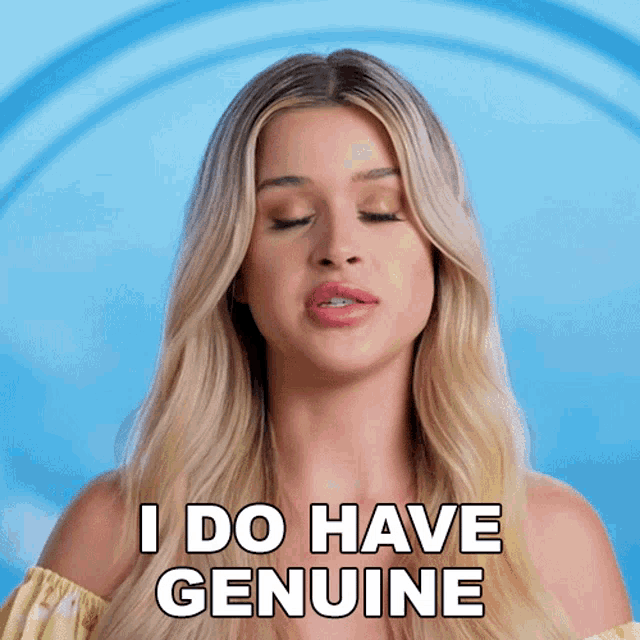 a woman says " i do have genuine " in front of a blue background