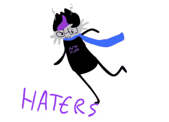 a drawing of a person wearing glasses and a scarf says hate