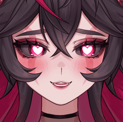 a close up of a girl 's face with hearts in her eyes