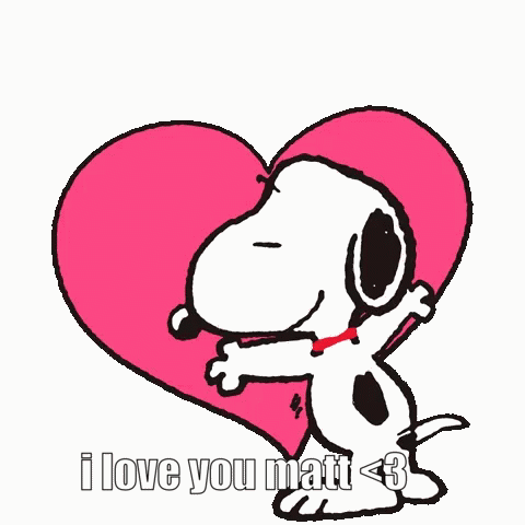 snoopy is hugging a heart that says i love you matt