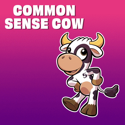 a cartoon cow with the words common sense cow behind it