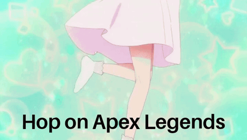 a girl in a pink dress is dancing with the words hop on apex legends written below her