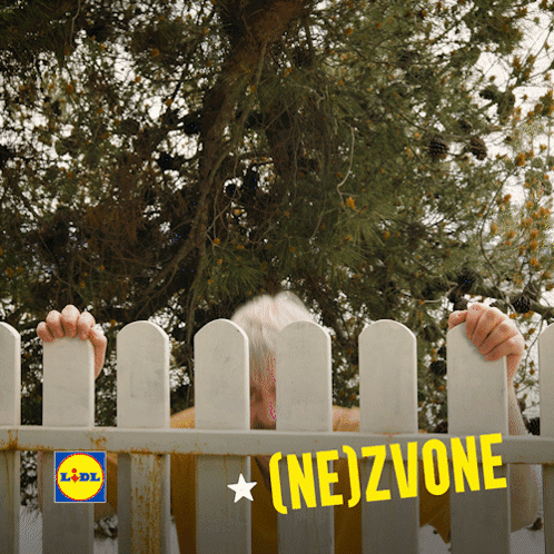 a man peeking over a fence with a lidl logo