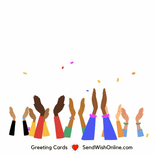 Raised hands celebrate beneath colorful confetti and a Congratulations caption.