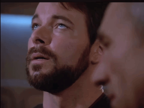 a man with a beard is looking at another man with the words " wholeheartedly " behind him