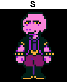 a pixel art of a person with the letter s next to them .