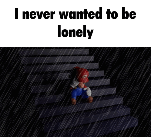 a picture of mario sitting on a set of stairs in the rain