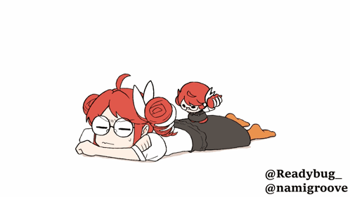 a cartoon of a girl laying on the floor with a stuffed animal flying over her head