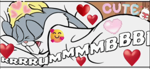 a cartoon of bugs bunny with hearts and the words cute on top