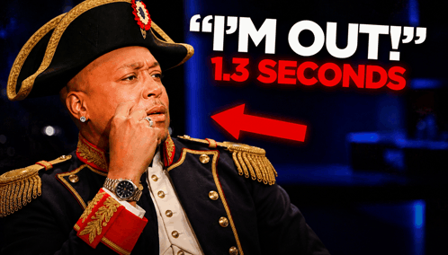 a man in a napoleon hat says " i 'm out " 1.3 seconds