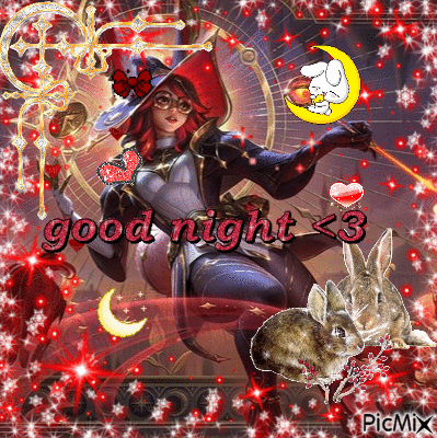 a picture of a witch with rabbits and the words " good night < 3 "