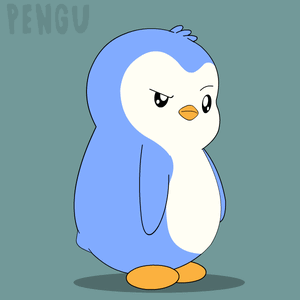 A blue penguin stands with arms crossed and an irritated expression.