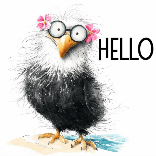 A yellow chick waves beneath handwritten “Hello!!”