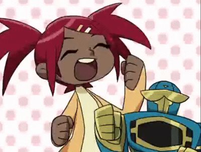 a cartoon girl with red hair is standing next to a cartoon character .