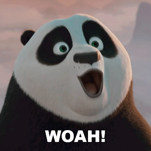 Po the panda gasps in amazement with “WOAH!” text.