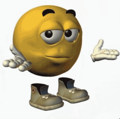 A yellow 3D emoji character shrugs with both hands raised.