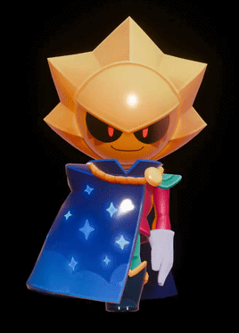 a cartoon character with a blue cape and a yellow head