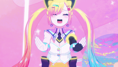 a cartoon drawing of a girl with long blonde hair and a mask on her head
