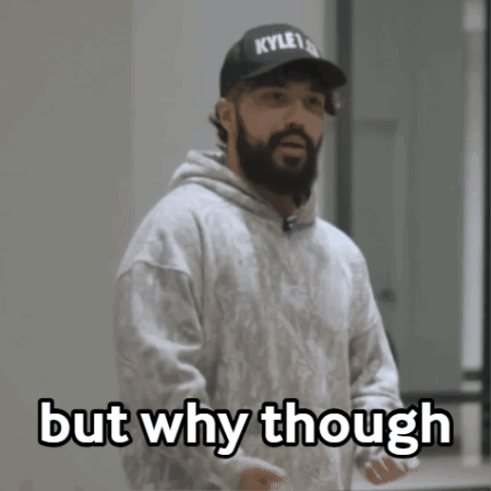A man in a cap turns back beneath the caption “but why though.”