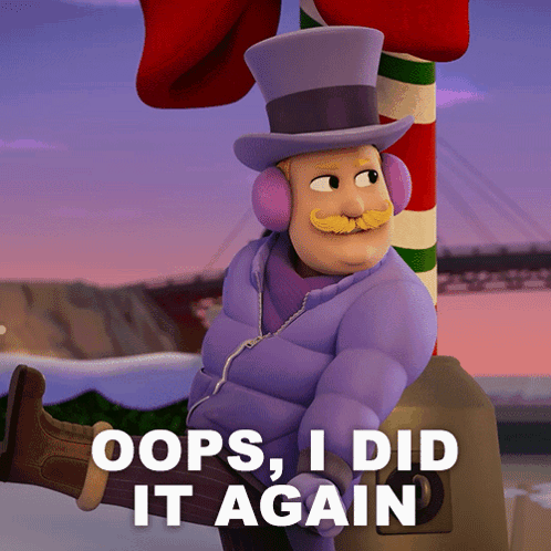 a cartoon character with a top hat and ear warmers says " oops i did it again "