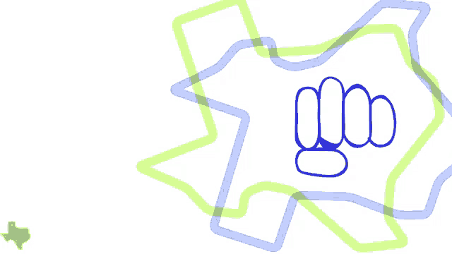 a logo for powered x people org with a map of texas in the background