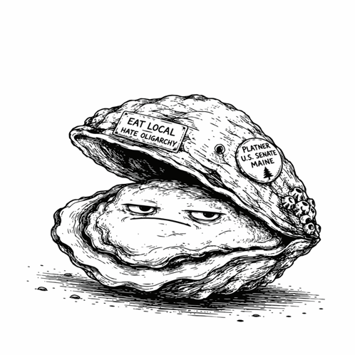 a black and white drawing of an oyster wearing sunglasses