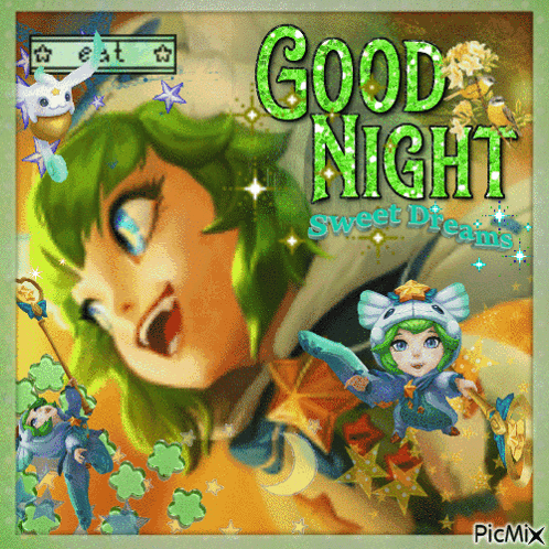 Lulu and Pix appear in a bright card that says “GOOD NIGHT sweet dreams.”