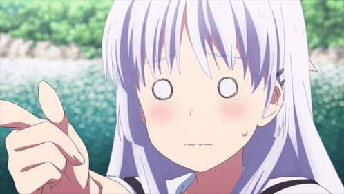 a girl with white hair making a funny face