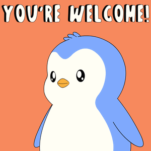 A small blue-and-white cartoon penguin waves under cropped ‘YOU’RE WELCOME’ text.