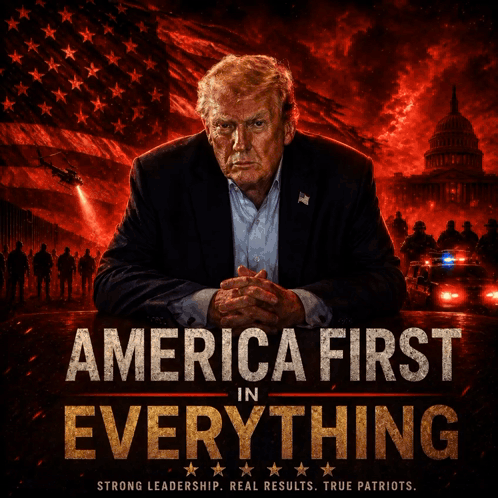 a poster for america first in everything with donald trump